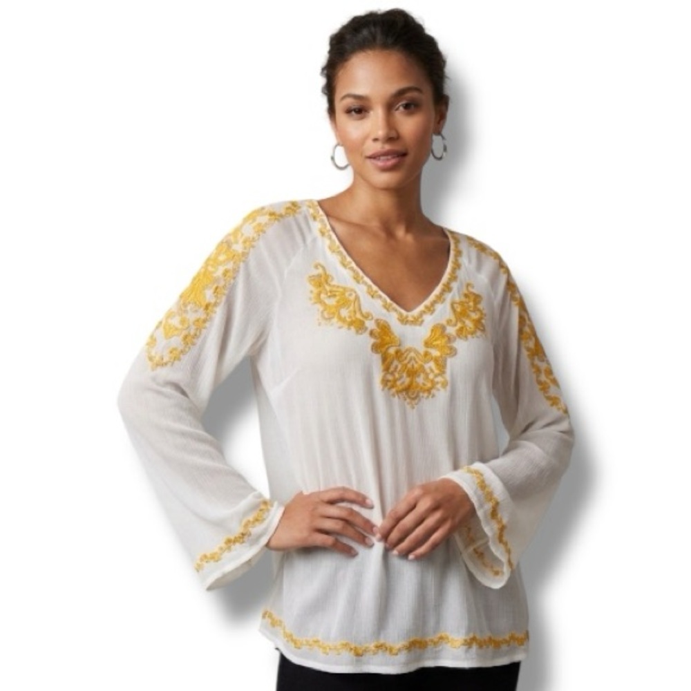 For The Republic Top Embroidered Sheer Peasant Blouse NWOT Size Medium 🌼